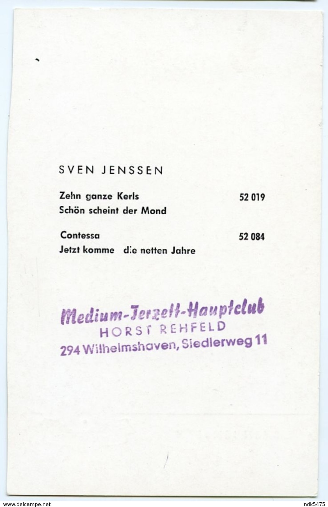 SINGER : SVEN JENSSEN (AUTOGRAPH) - Music And Musicians