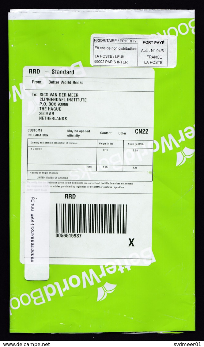 USA: Plastic Cover To Netherlands, 2018, Via Cheaper Mail Handling Service: PP La Poste France, CN22 (traces Of Use) - Brieven En Documenten