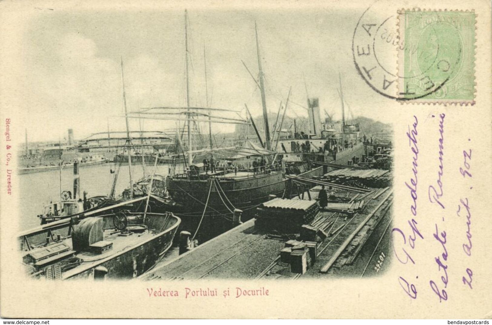 Romania, CETATEA, Vederea Portelui și Docurile, Harbour & Docks (1902) Postcard - Romania