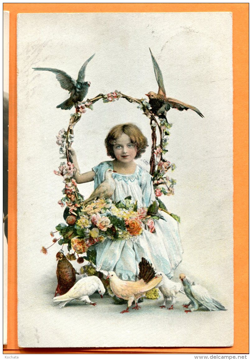 HB529, Pigeon, , Colombe, Petite Fille, Fantaisie, 1259, Circulée 1909 - Vogels