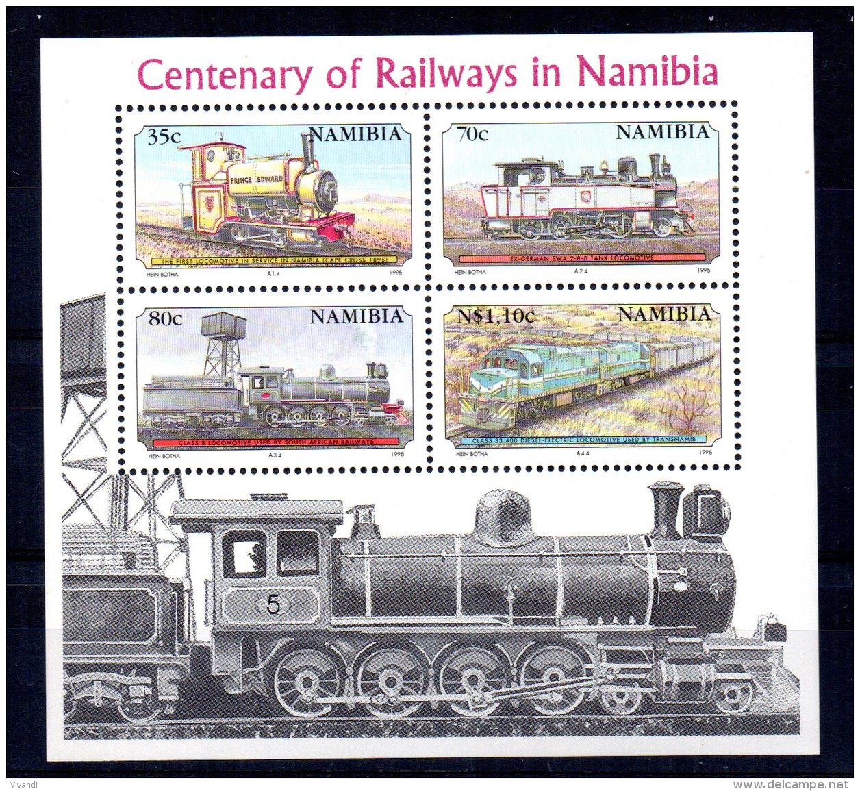 Namibia - 1995 - Railway Centenary Miniature Sheet - MNH - Namibie (1990- ...)