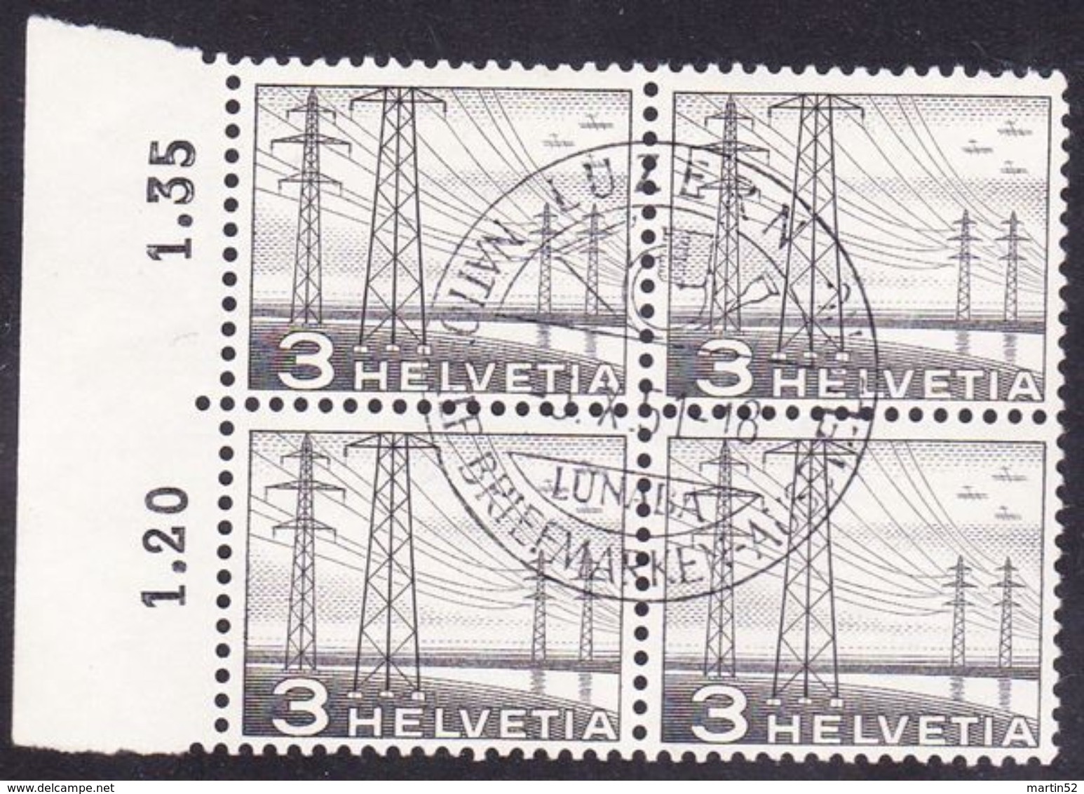 Schweiz 1949: Elektro-Masten  Zu 297 Mi 529 Yv 481 Mit O LUZERN 5.X.51 LUNABA (Zu CHF 20.00) - Gebruikt