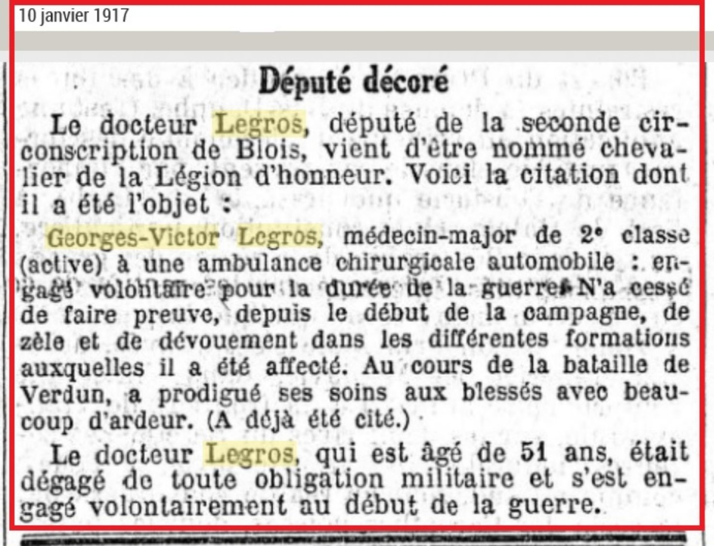 MONTRICHARD  Dr LEGROS Georges Marie Victor Médecin Et Député Du Loir Et Cher  3 Scans - Montrichard