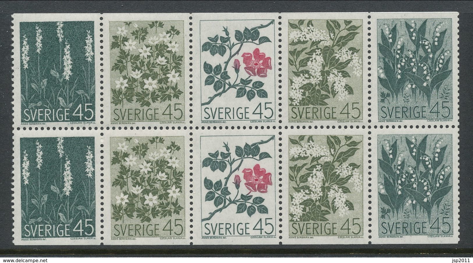 Sweden 1968 Facit # 626-630. Wild Flowers. Complete Pane Of 10 From Booklet H205. MNH (**) - Unused Stamps