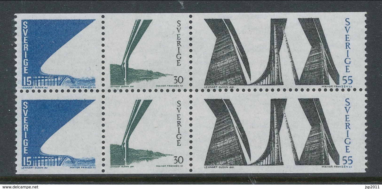 Sweden 1969 Facit # 663-665. The Tjörn Bridges. Complete Pane Of 6 From Booklet HA18. MNH (**) - Unused Stamps