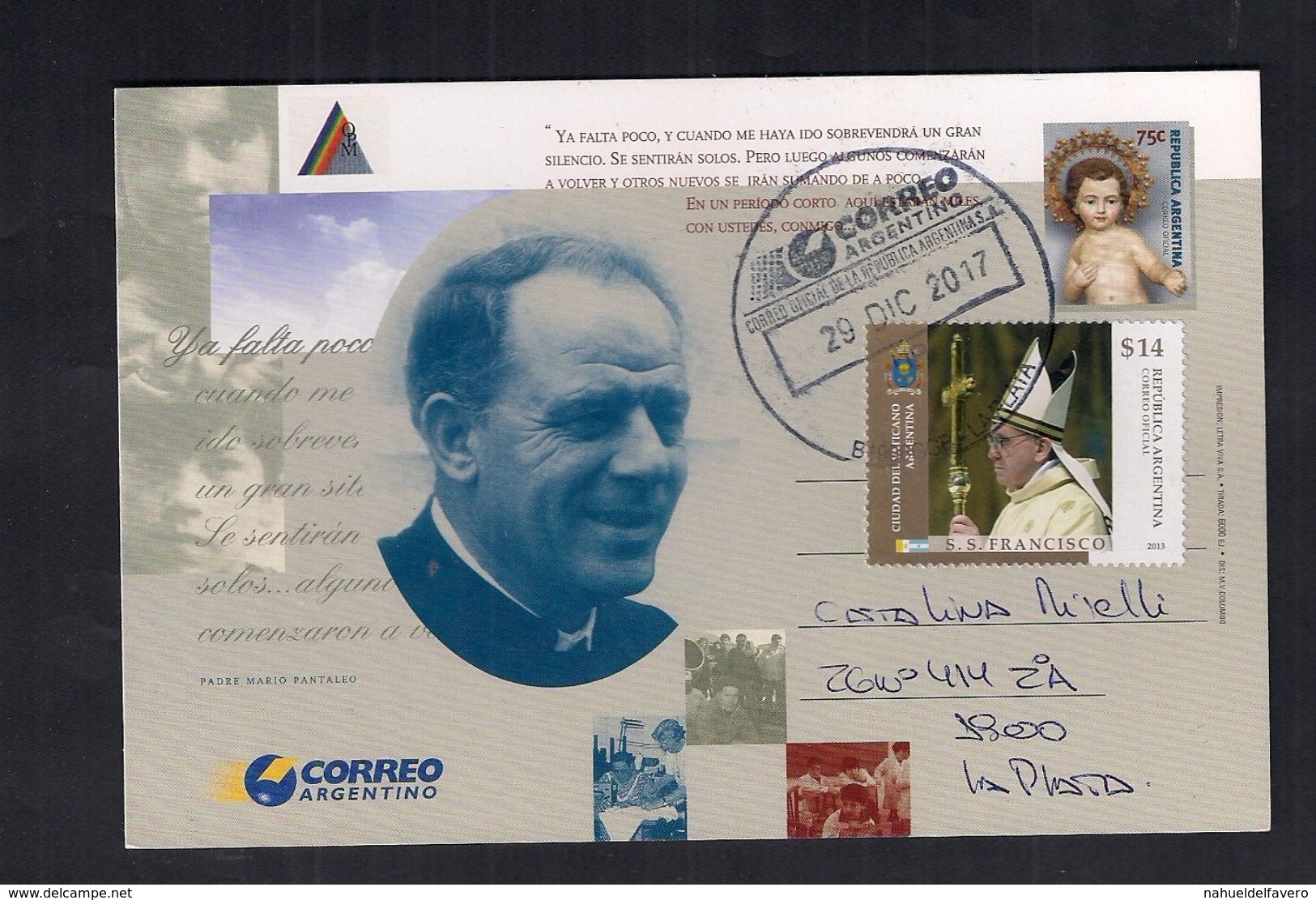 Argentina Entero Postal Religion Circulado Con Sello De SS Papa Francisco - Christendom