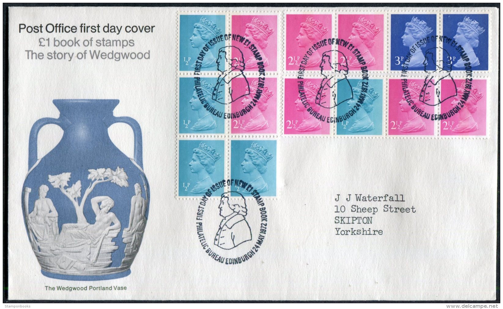 1972 GB Wedgwood Booklet First Day Cover. Philatelic Bureau, Edinburgh. - 1971-1980 Decimal Issues