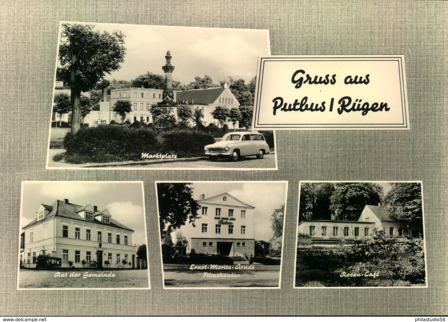 PUTBUS/RÜGEN, Marktplatz, Rat Der Gemeinde,Filmtheater "Ernst-Moritz-Arndt", Rosen-Cafè, Wartburg,Auto, Ungebr,ca.196 - Autres & Non Classés