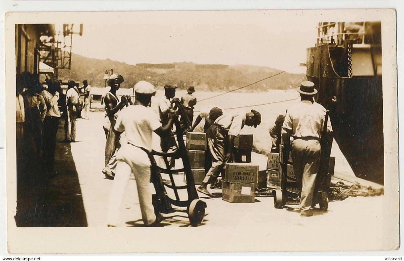 Real Photo St Thomas V.I. Art Shop Studio Unloading Ship Wiibroe Beer Carlsberg - Virgin Islands, US