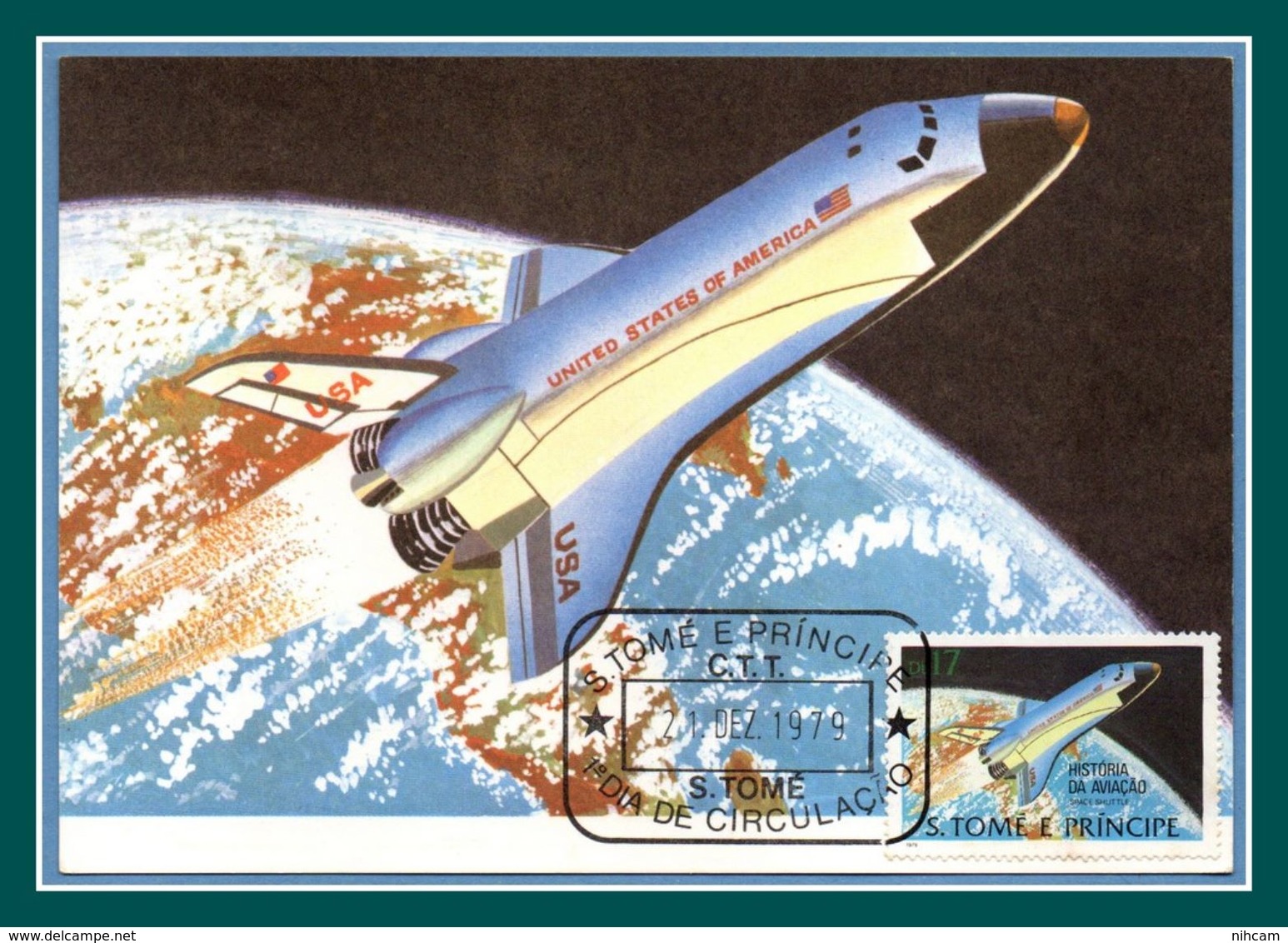 Maxicard S Tomé E Principe 1979 Historia Da Aviaçào Space Shuttle Espace - Africa