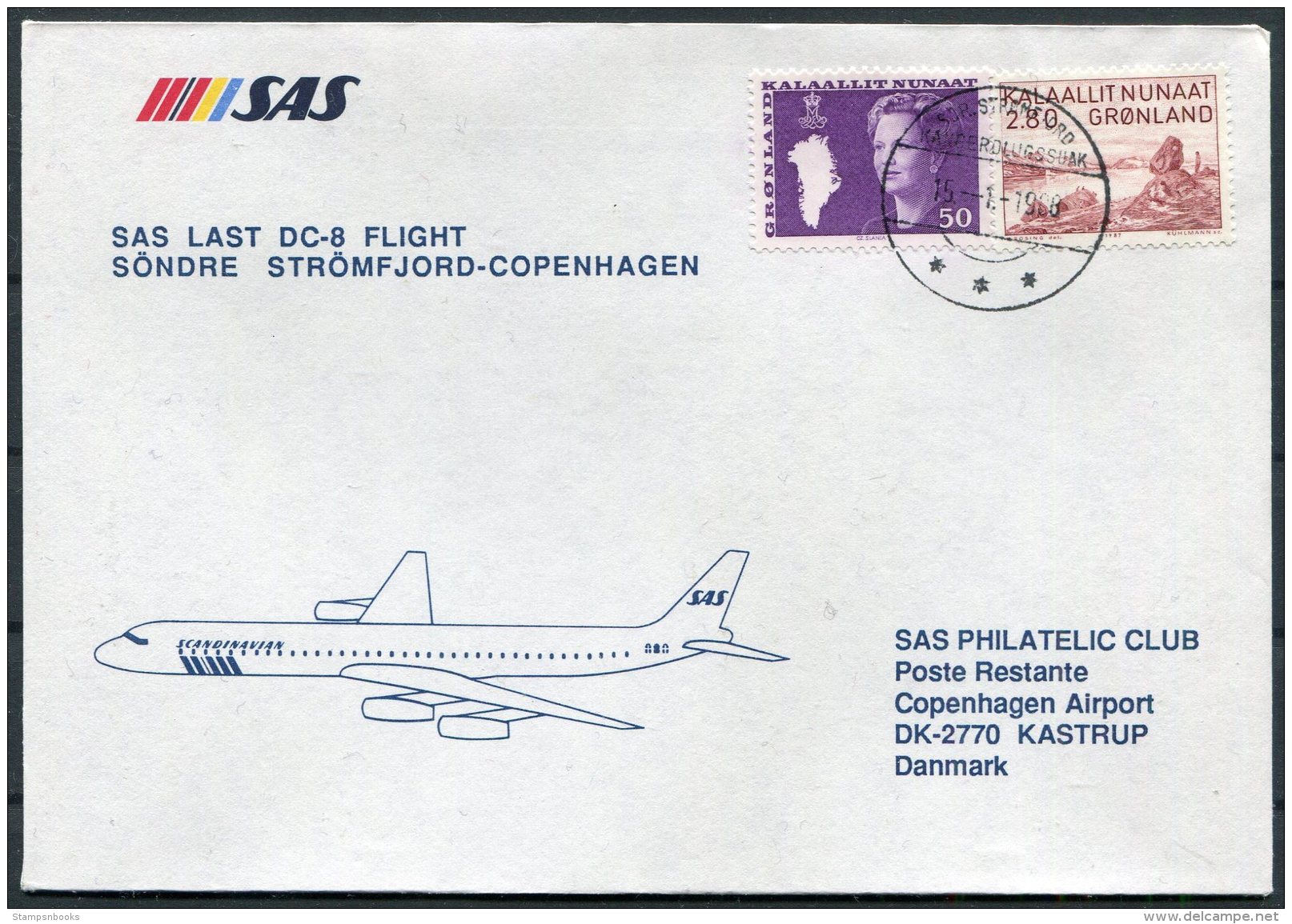 1988 Greenland Denmark SAS First Flight Cover. Stromfjord - Copenhagen - Covers & Documents