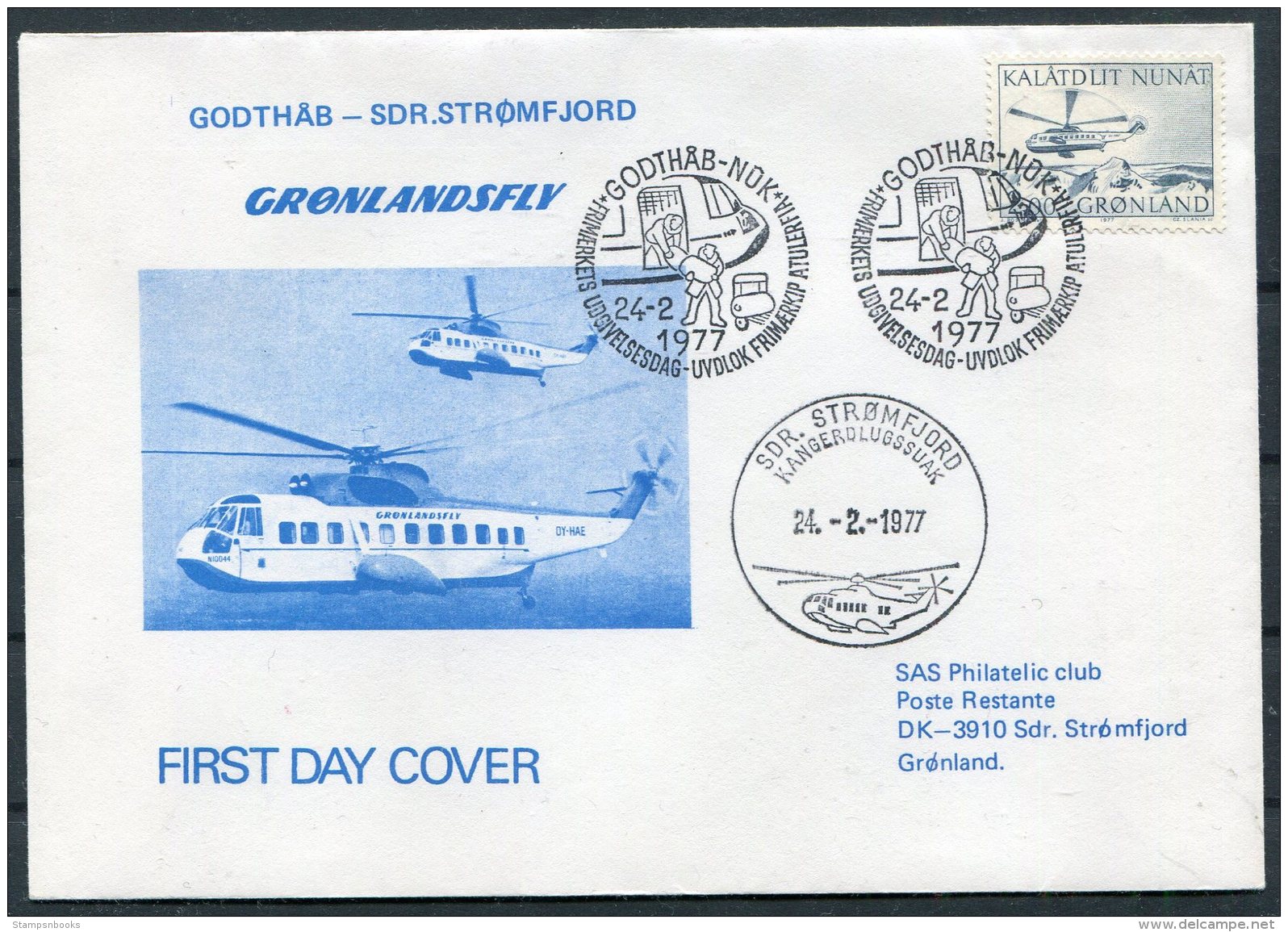 1977 Greenland Godthab - Stromfjord Helicopter Slania Flight Cover - Covers & Documents