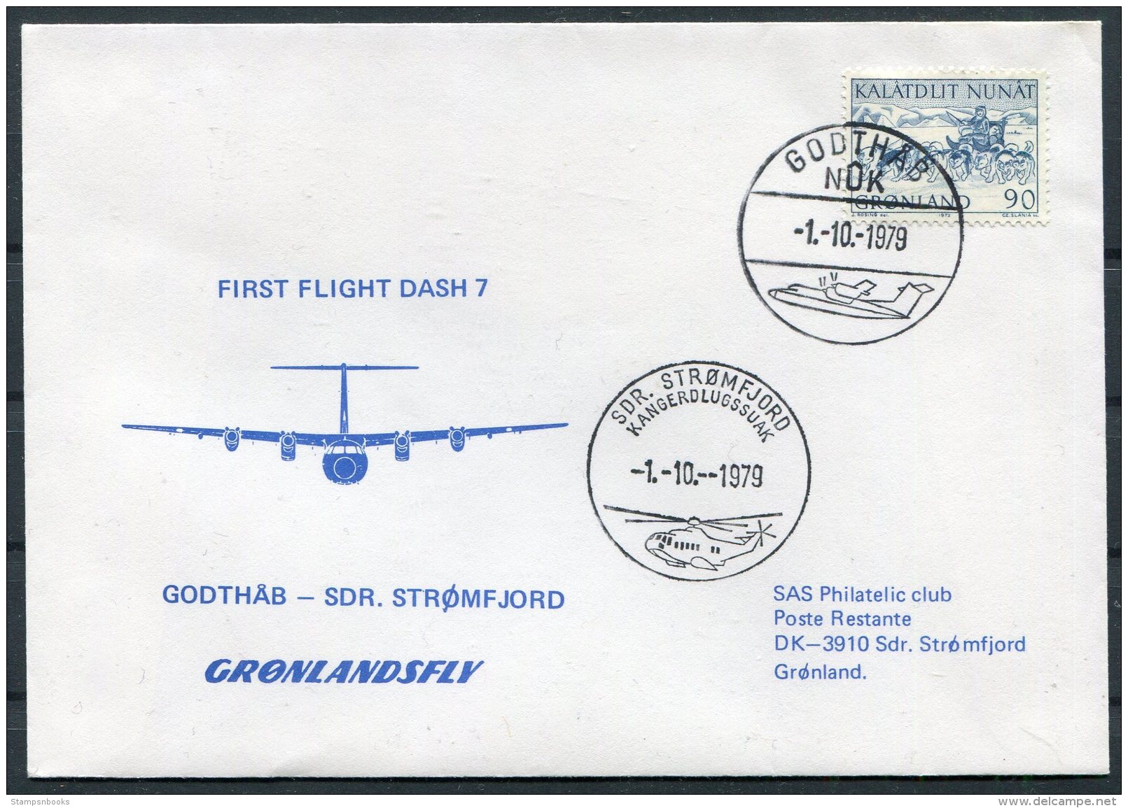 1979 Greenland SAS First Flight Cover. Godthab - Stromfjord . Slania - Covers & Documents