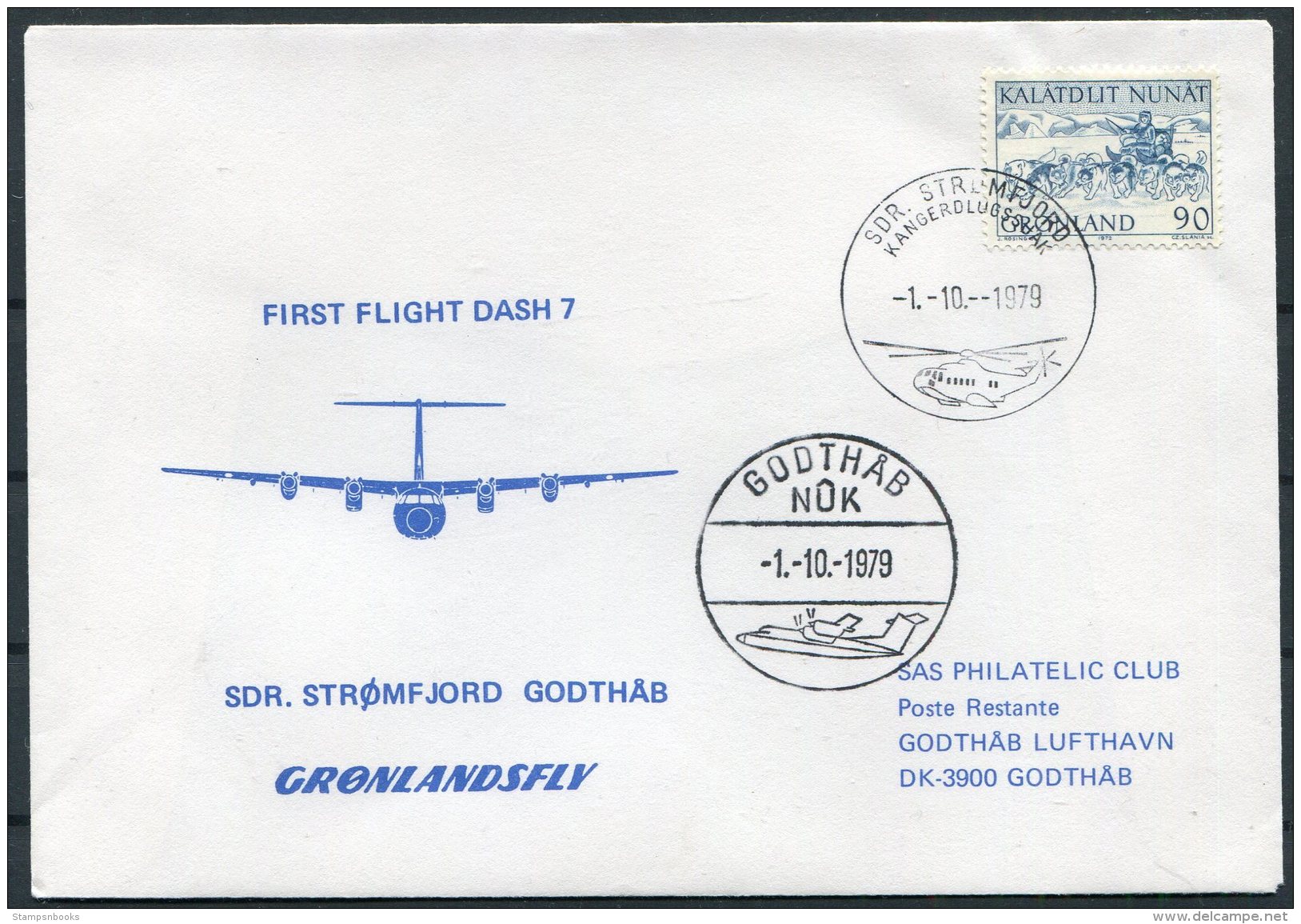 1979 Greenland SAS First Flight Cover. Stromfjord - Godthab . Slania Helicopter - Covers & Documents