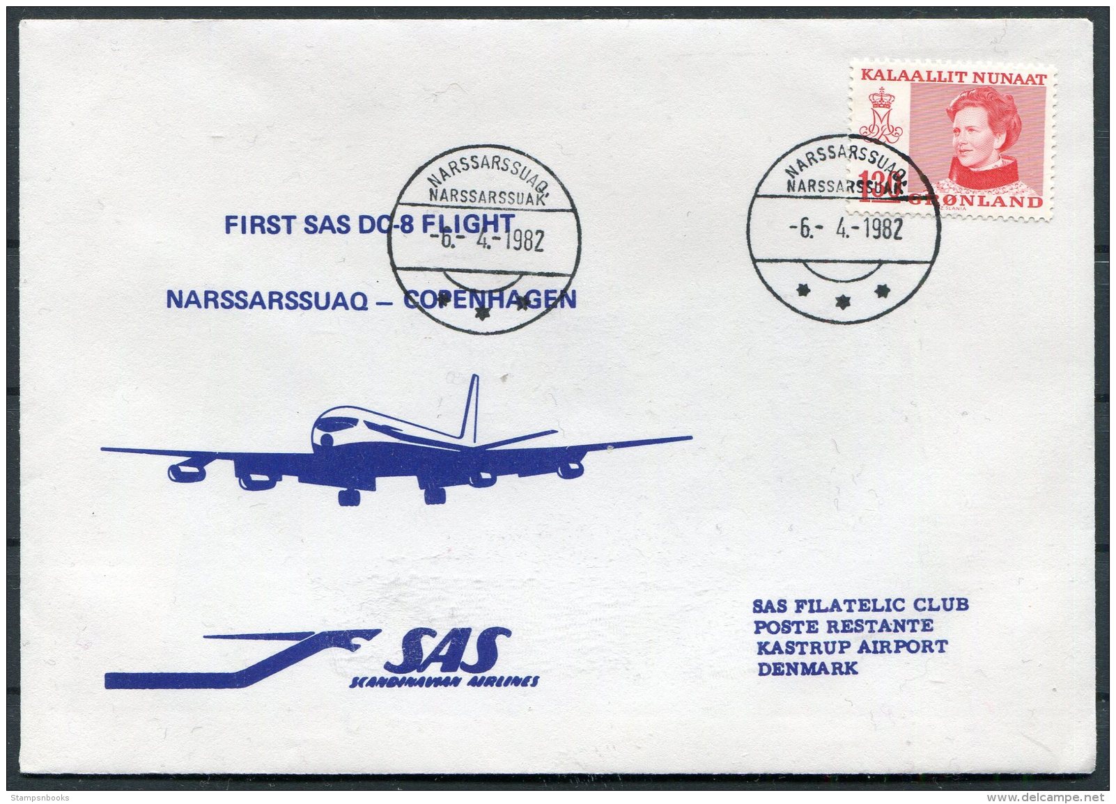 1982 Greenland Denmark SAS First Flight Cover. Narssarssuaq - Copenhagen - Lettres & Documents