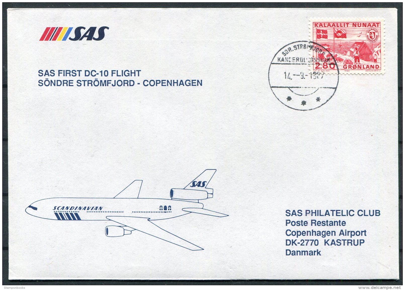 1982 Greenland Denmark SAS First Flight Cover. Stromfjorrd - Copenhagen - Covers & Documents