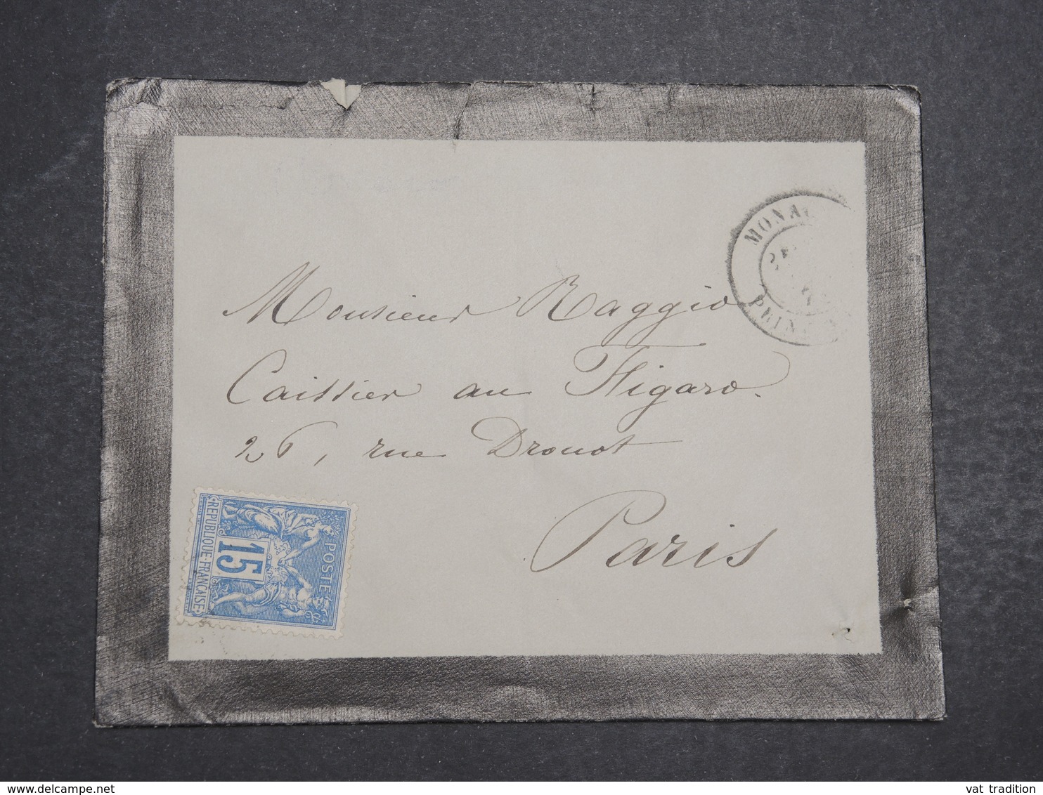 MONACO - Enveloppe De Monaco Pour Paris , Affranchissement Type Sage - L 14744 - ...-1885 Préphilatélie