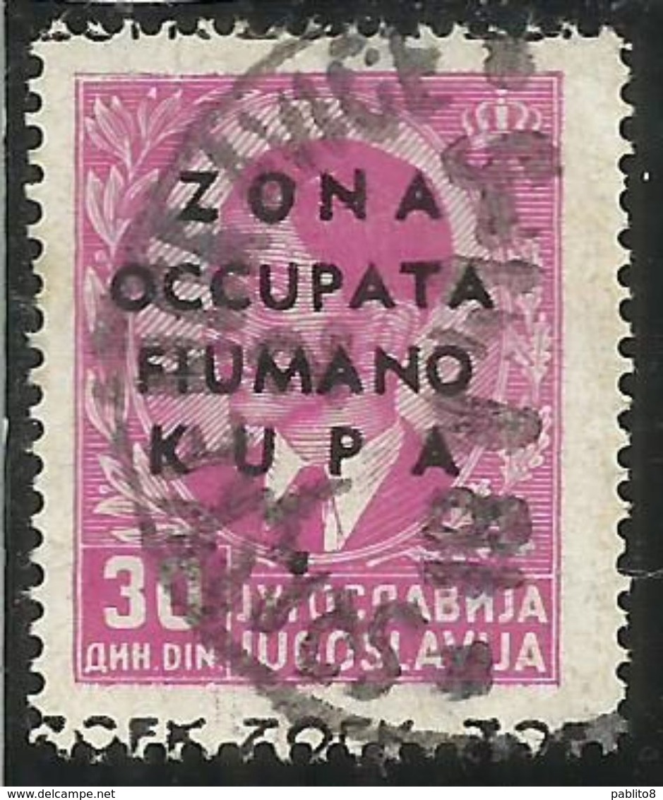 OCCUPAZIONE ITALIANA: ZONA FIUMANO KUPA 1941 SOPRASTAMPATO OVERPRINTED 30 D USATO USED OBLITERE' CERTIFICATO - Fiume & Kupa