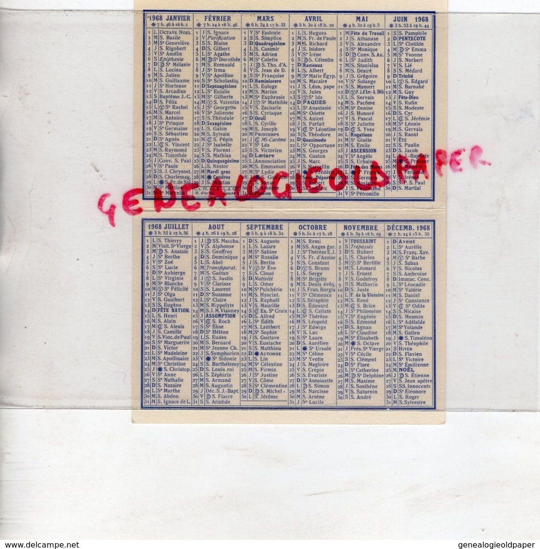 87- LIMOGES-BEAU PETIT CALENDRIER PARFUME PARFUM SOIR DE PARIS 1968 BOURJOIS-A. DECAIX 9 RUE HAUTE VIENNE-TOUR EIFFEL- - Droguerie & Parfumerie