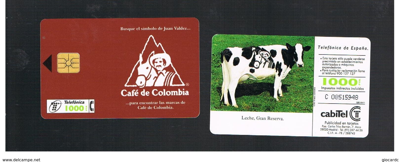 SPAGNA (SPAIN) - TELEFONICA  (CHIP) -  1995 CAFE' DE COLOMBIA / COW  - USED - RIF. 10013 - Kühe