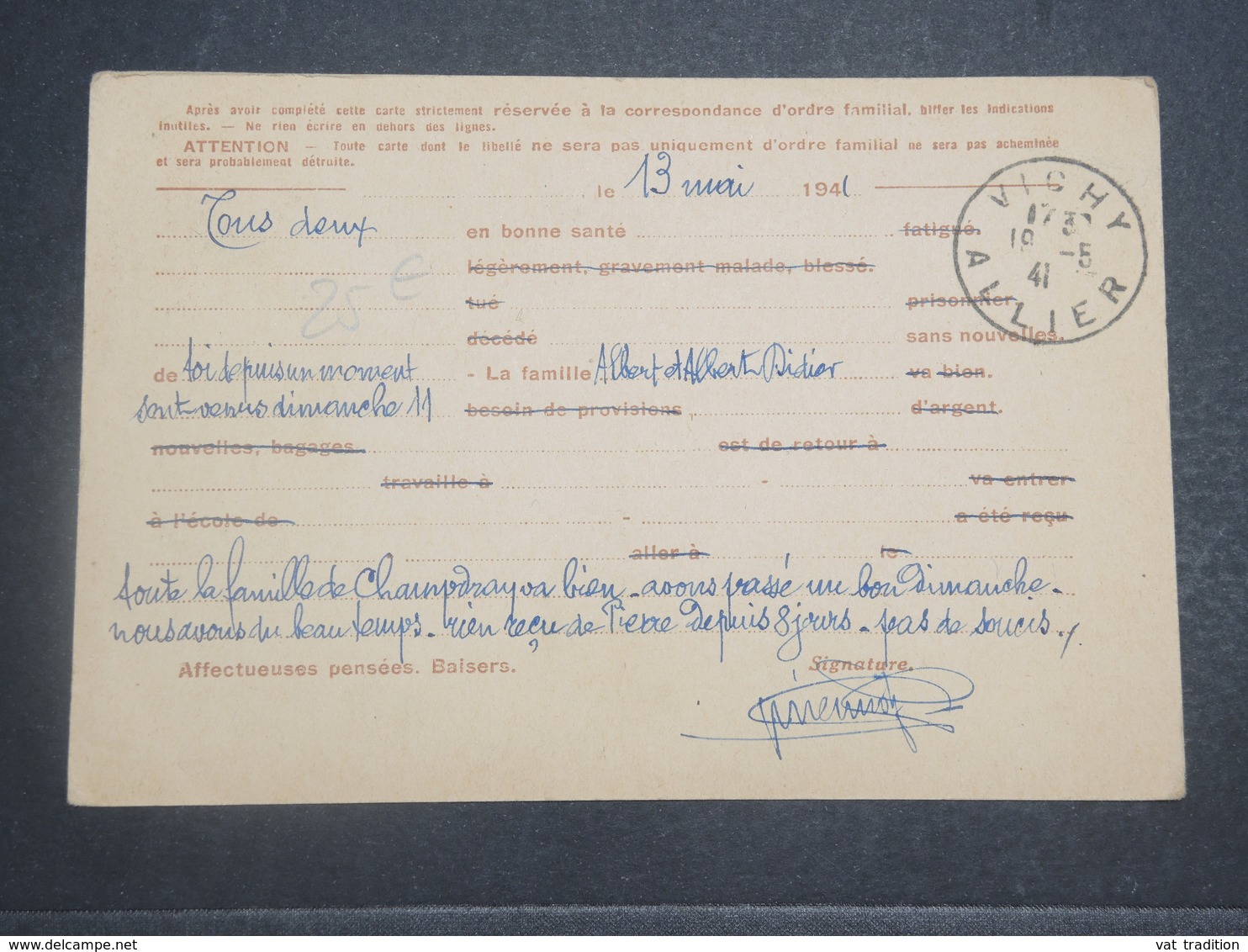 FRANCE - Taxes De Vichy Sur Entier Postal Type Iris De La Bresse En 1941 - L 14779 - 1859-1959 Lettres & Documents