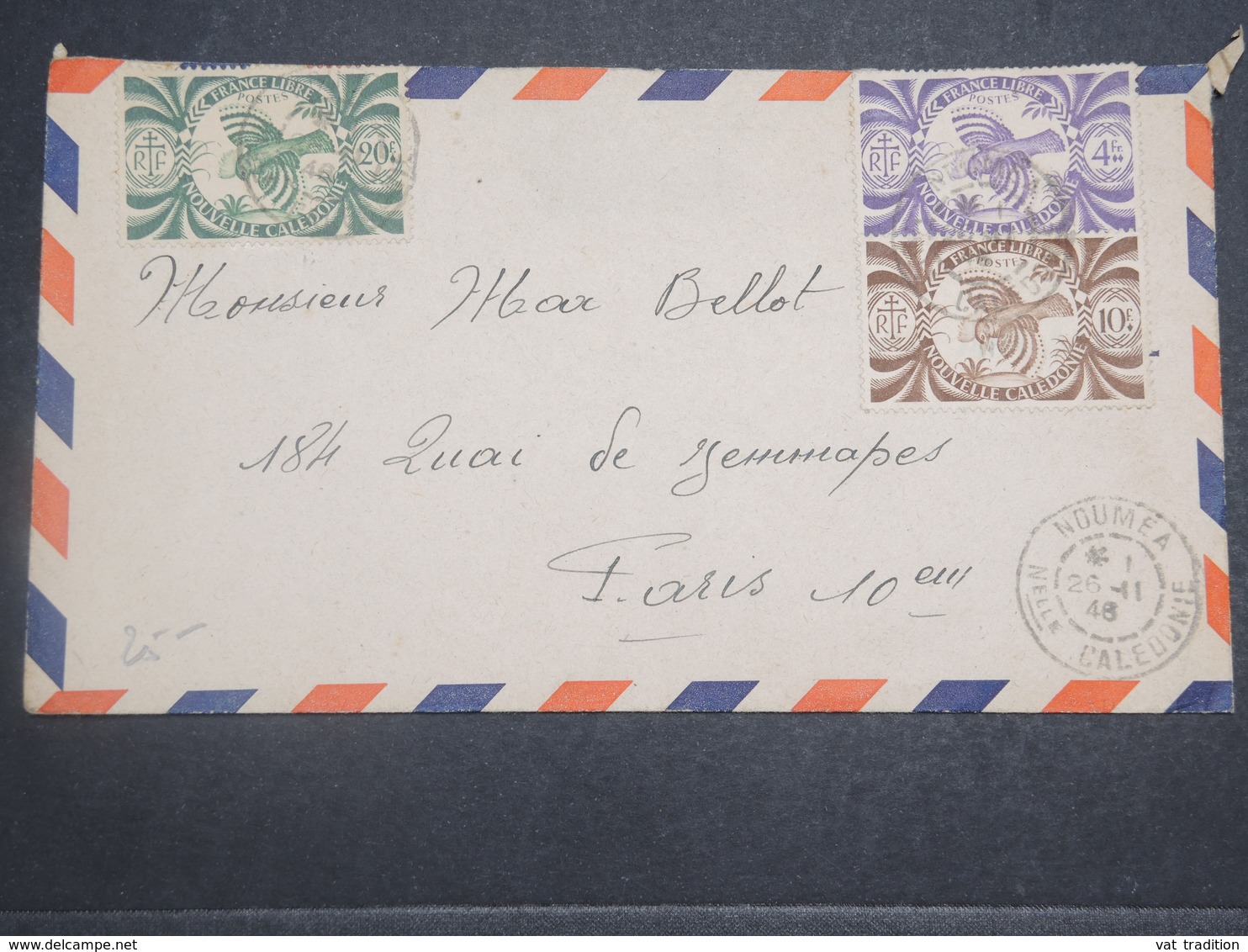 NOUVELLE CALÉDONIE - Enveloppe De Nouméa Pour Paris En 1946 , Affranchissement Plaisant - L 14780 - Briefe U. Dokumente