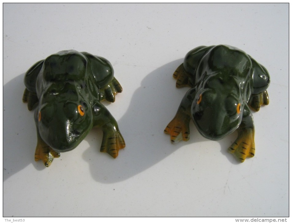 Lot De 2 Grenouilles Faience  -  Ht 7 Cm Lg 13 Cm - Ranas