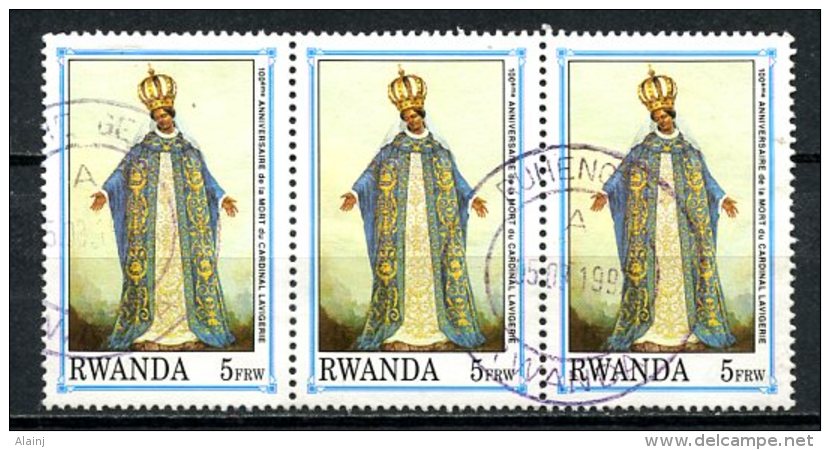 Rwanda   1388   Obl   ---   Bande De 3  --  Superbe Oblitération  --  Anniversaire Cardinal Lavigerie - Oblitérés