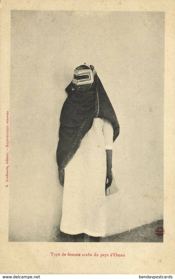 Sultanate Of Oman, Type Of Veiled Arab Woman, Islam (1910s) Postcard - Oman