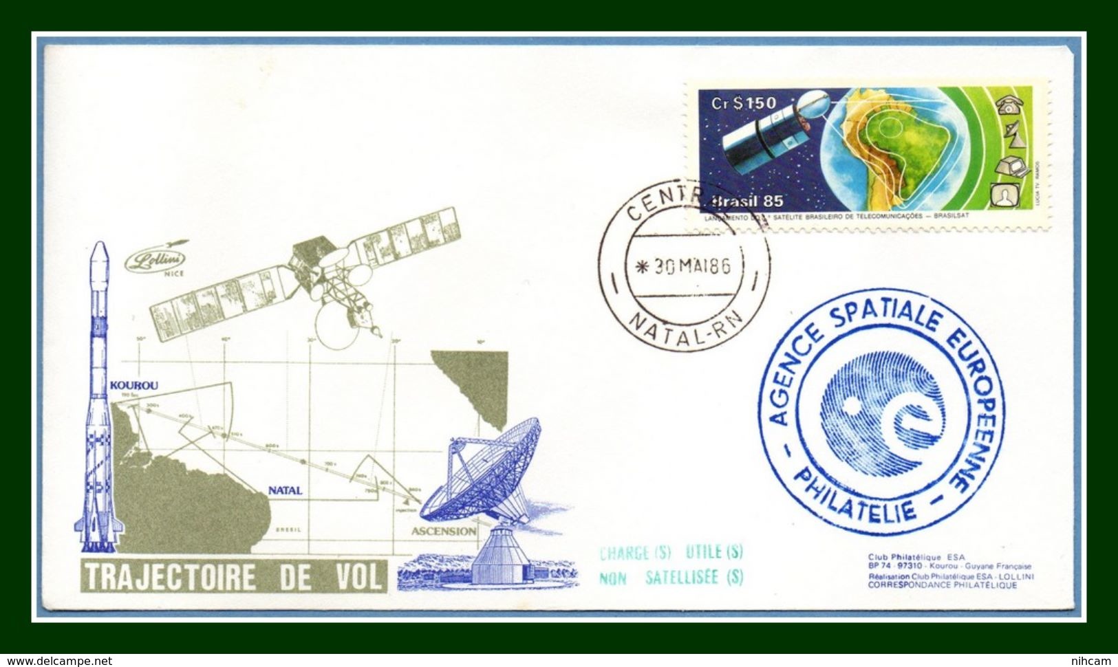 Trajectoire De Vol Kourou Natal 1986 Brésil Brasil ESA Espace Space - América Del Sur