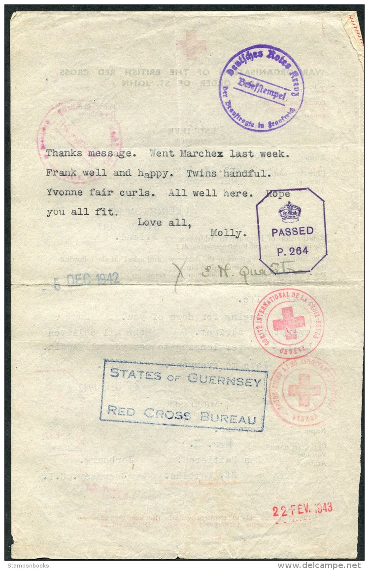 1942 Guernsey 5 X Red Cross Message Forms. Le Poidevin Family Correspondence - Guernsey