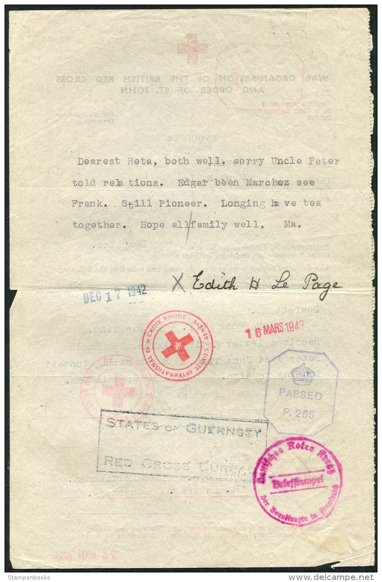 1942 Guernsey 5 x Red Cross Message Forms. Le Poidevin family Correspondence