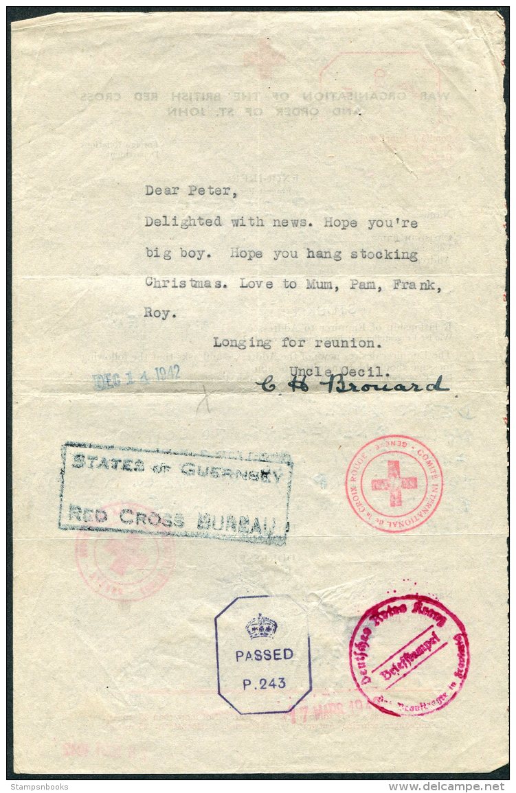 1942 Guernsey 5 x Red Cross Message Forms. Le Poidevin family Correspondence