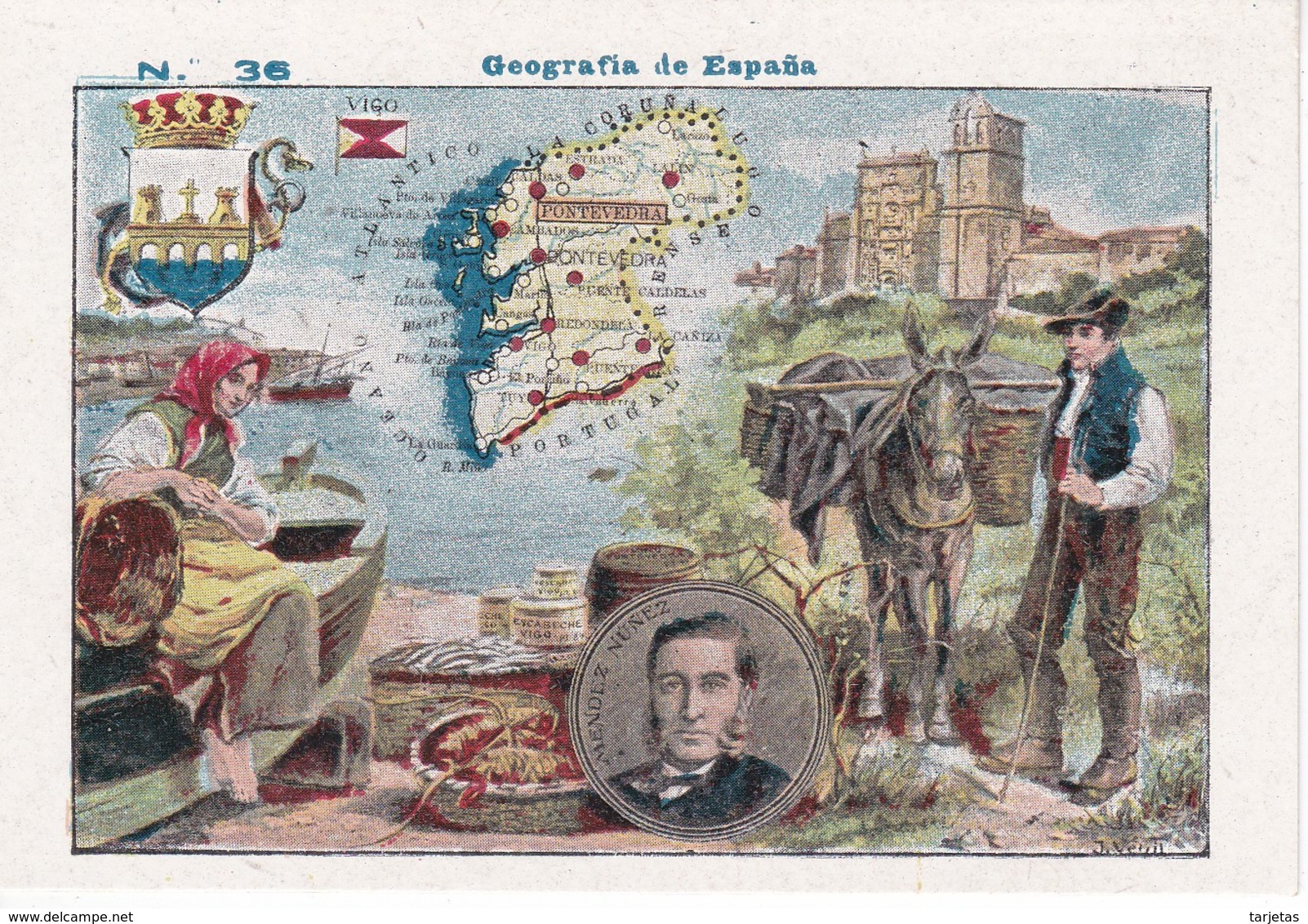 36 PONTEVEDRA - CROMO DE GEOGRAFIA DE ESPAÑA - NTRA. SRA. DE LAS ANGUSTIAS (GRANADA) CHOCOLATES ELABORADOS A BRAZO - Otros & Sin Clasificación