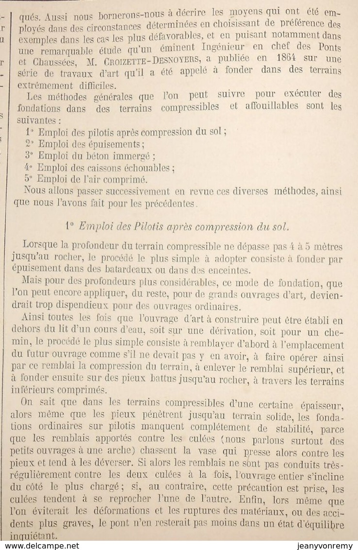 Plan De Fondations Dans Des Terrains Compressibles Et Affouillables. Viaduc Du Scorff. 1866 - Travaux Publics
