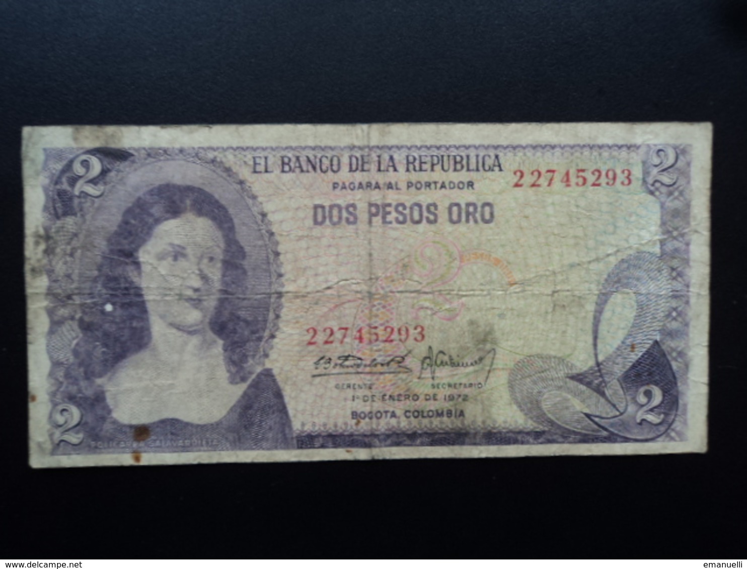 COLOMBIE : 2 PESOS ORO  1.1.1972   P 413a   B+ - Colombie