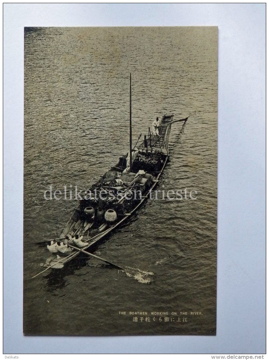 JAPAN The Boatmen Working On The River Boat AK Old Postcard - Andere & Zonder Classificatie