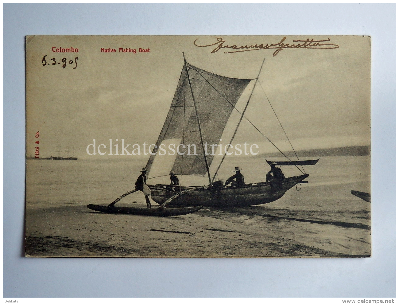 CEYLON SRI LANKA COLOMBO Kolamba Native Fishing Boat Fisherman AK CPA Old Postcard - Sri Lanka (Ceylon)