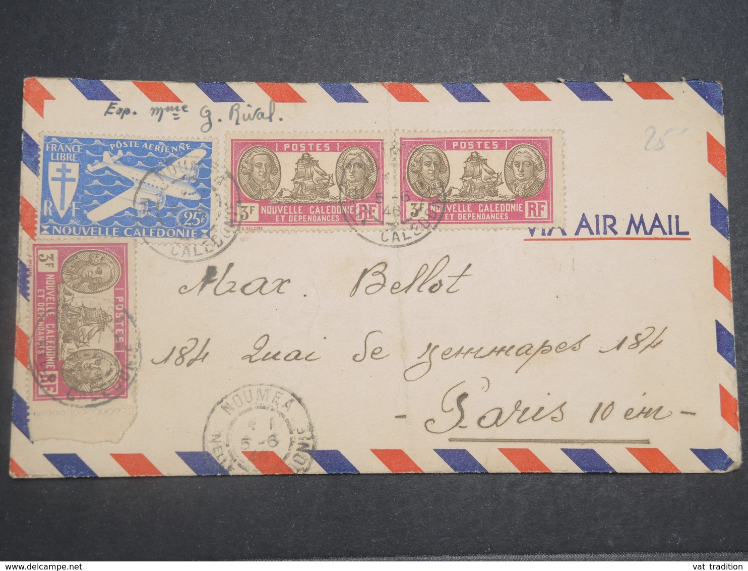 NOUVELLE CALÉDONIE - Enveloppe De Nouméa Pour Paris En 1946 , Affranchissement Plaisant - L 14817 - Cartas & Documentos