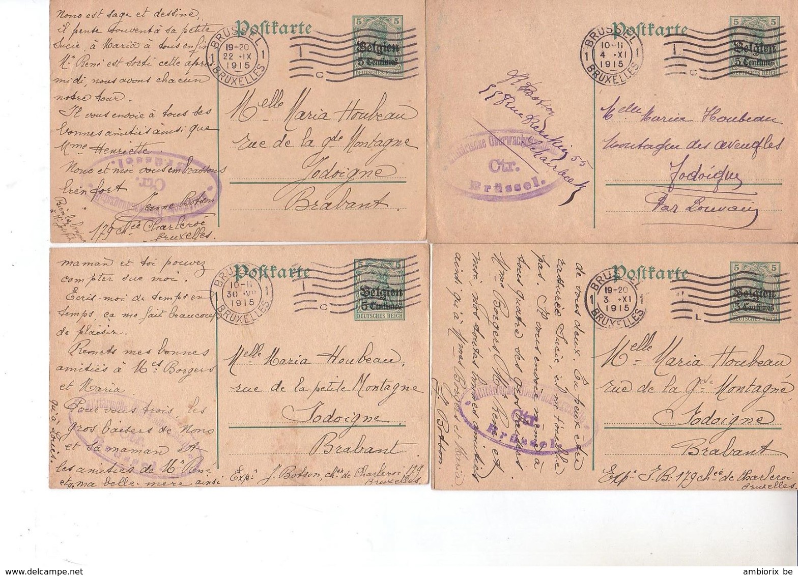 Entier Postal Occupation Allemande - N° 1 -- Lot De 4 Cartes Oblitérations Diverses - German Occupation