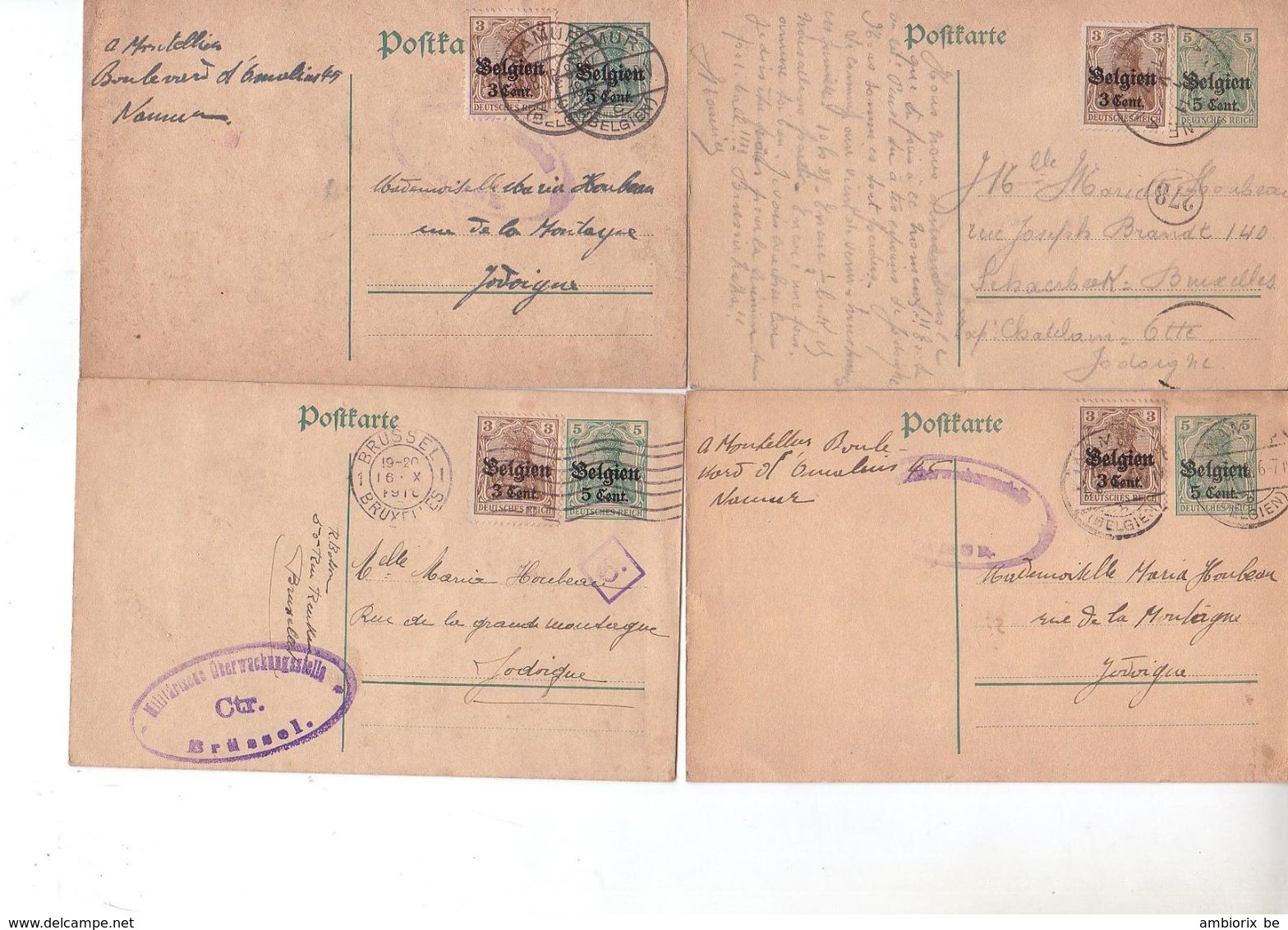 Entier Postal Occupation Allemande - Cartes Avec Complément D'affranchissement - Lot De 4 Cartes - German Occupation