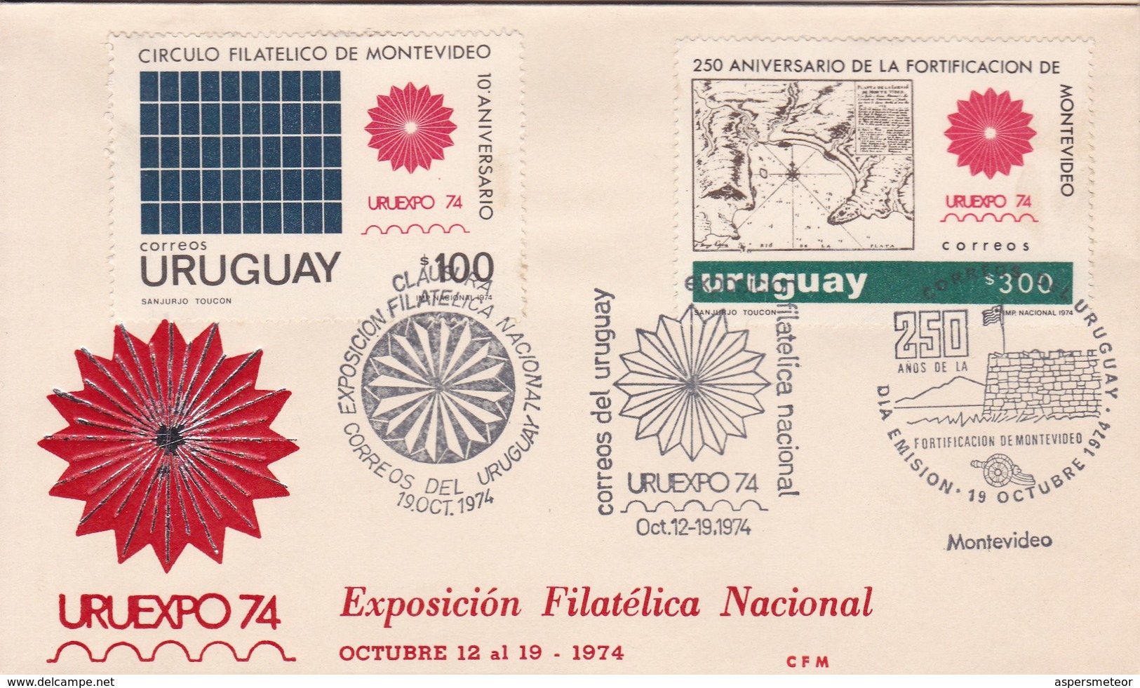 FDC. URUEXPO '74, EXPO FILATELICA NACIONAL. 250 AÑOS FORTIFICACION MONTEVIDEO. URUGUAY.-TBE-BLEUP - Exposiciones Filatélicas