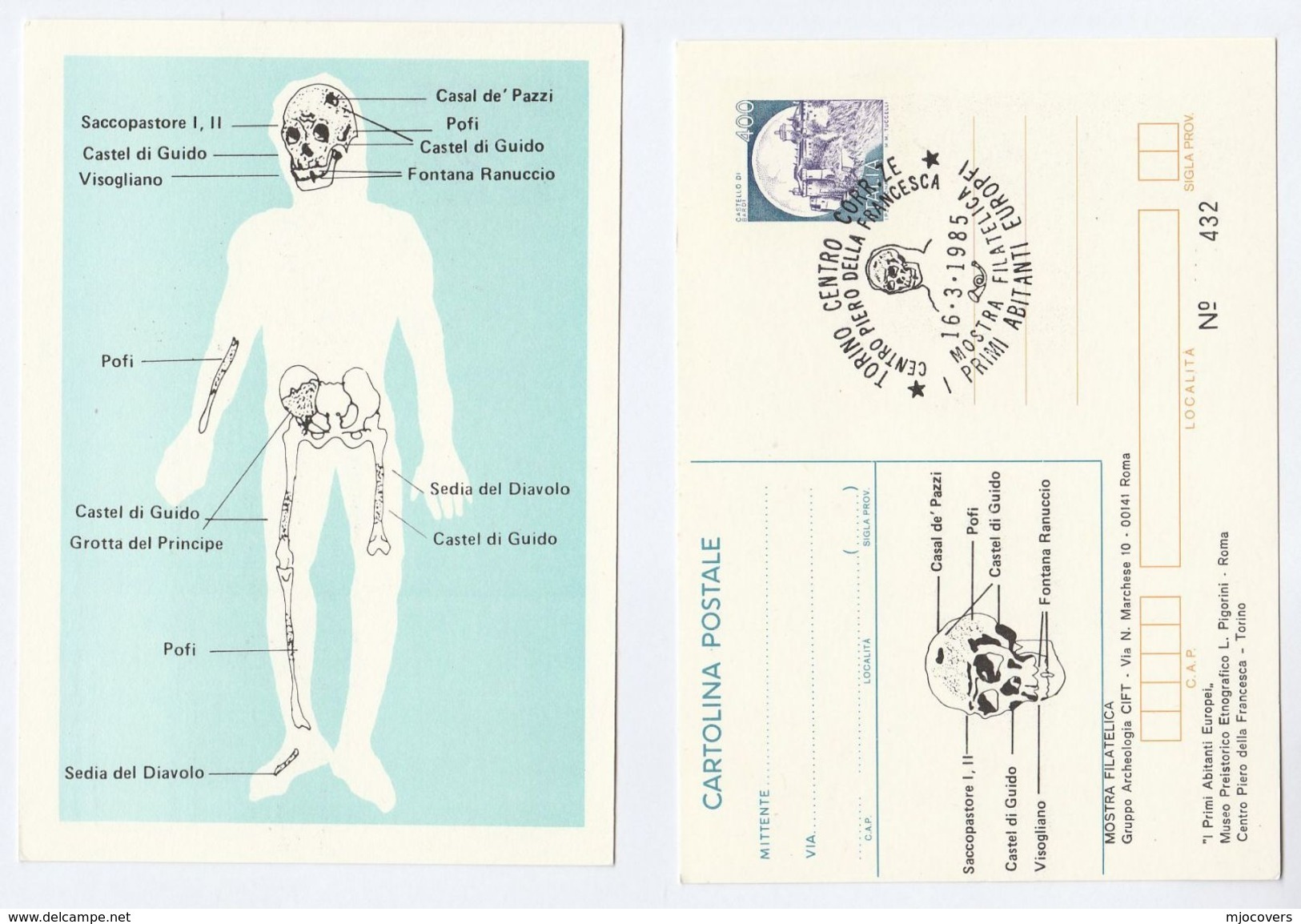 1985 TORINO Archaeology PREHISTORIC SKULL, ANATOMY Of 1ST INHABITANTS EUROPE Postal STATIONERY CARD Cover Italy Stamps - Prehistory