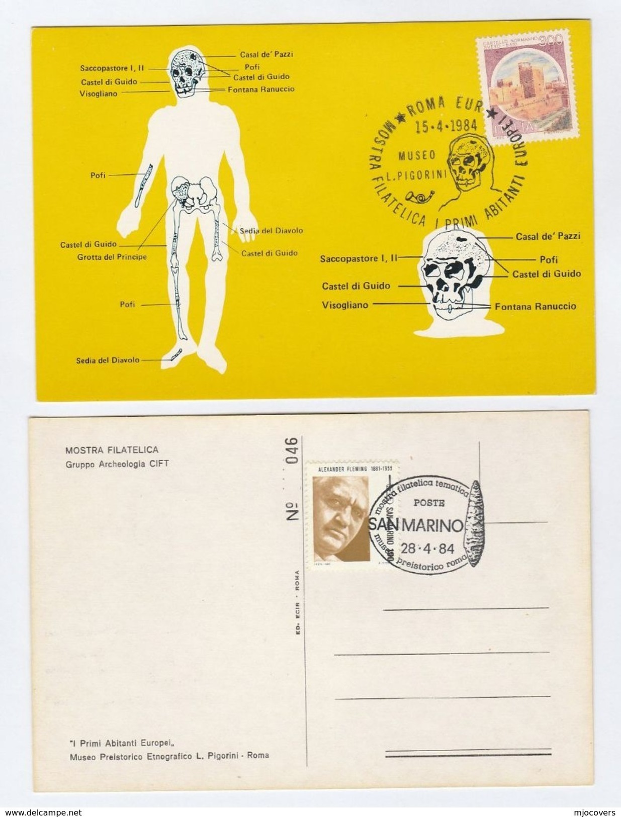 1984 ITALY Museum PREHISTORIC MAN EVENT COVER Postcard Prehistory Stamps SAN MARINO - Museum