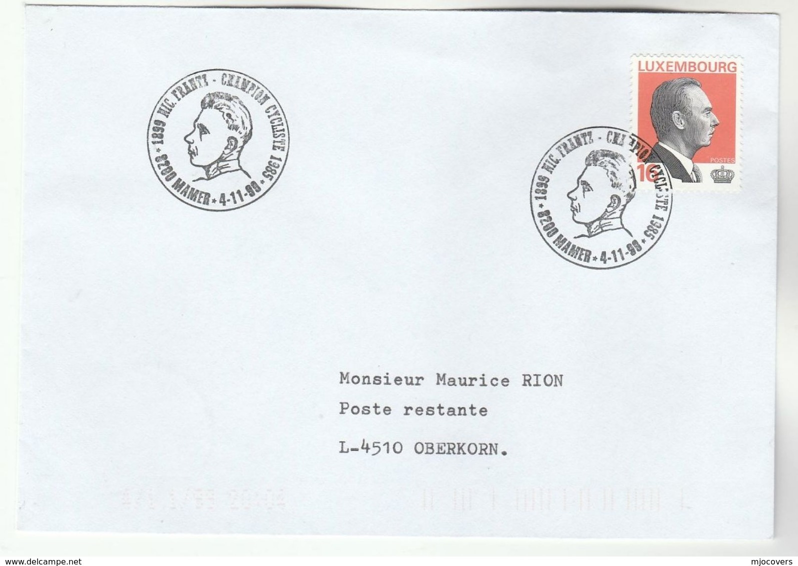 1999 Luxembourg NICOLAS FRANTZ CYCLING EVENT COVER Stamps Bicycle Race Bike Sport - Cycling