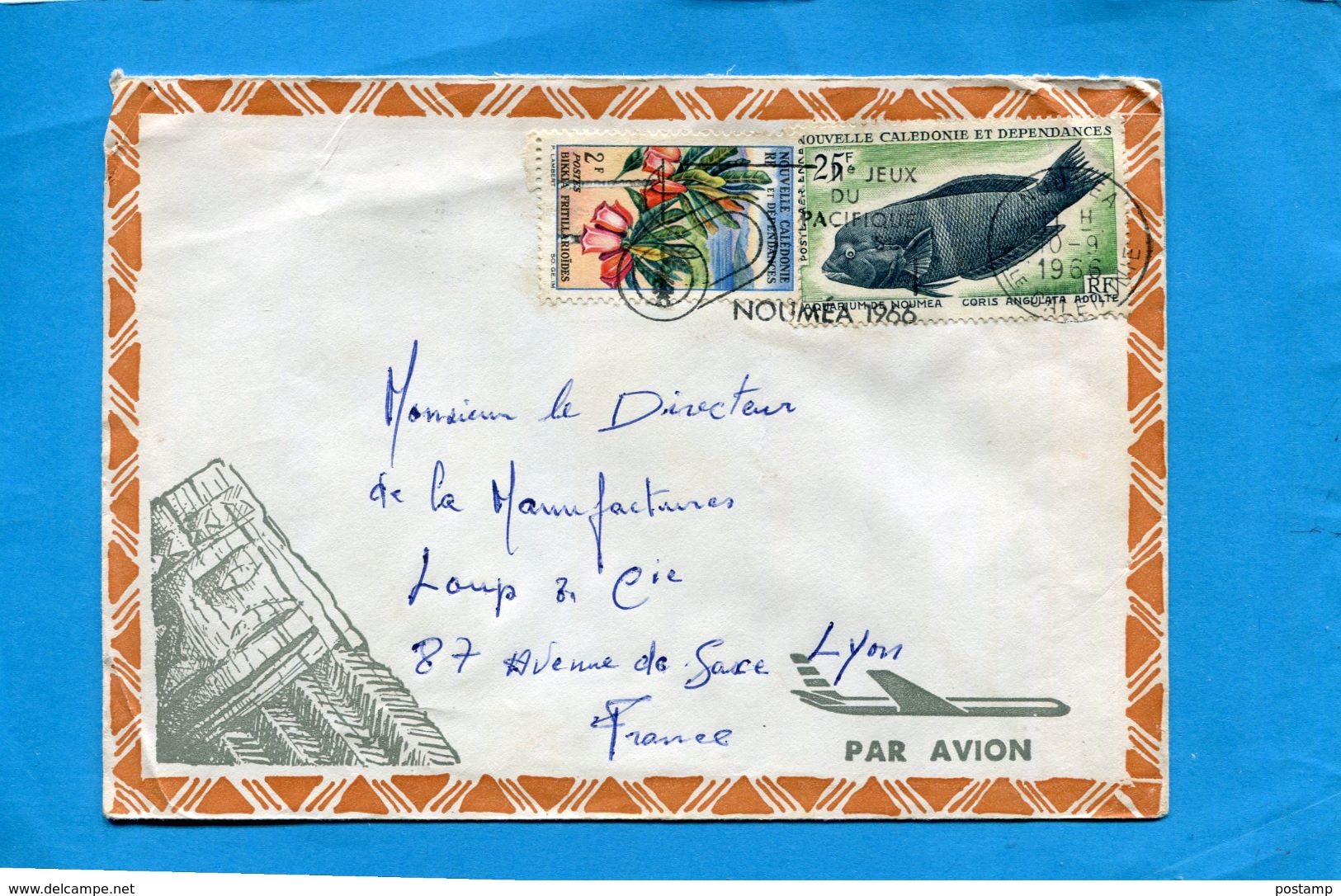 MARCOPHILIE-Nlle Calédonie-lettre >France - -cad  -1966-2 -stamp N°315 Fleur+A83 Poisson Coris - Covers & Documents