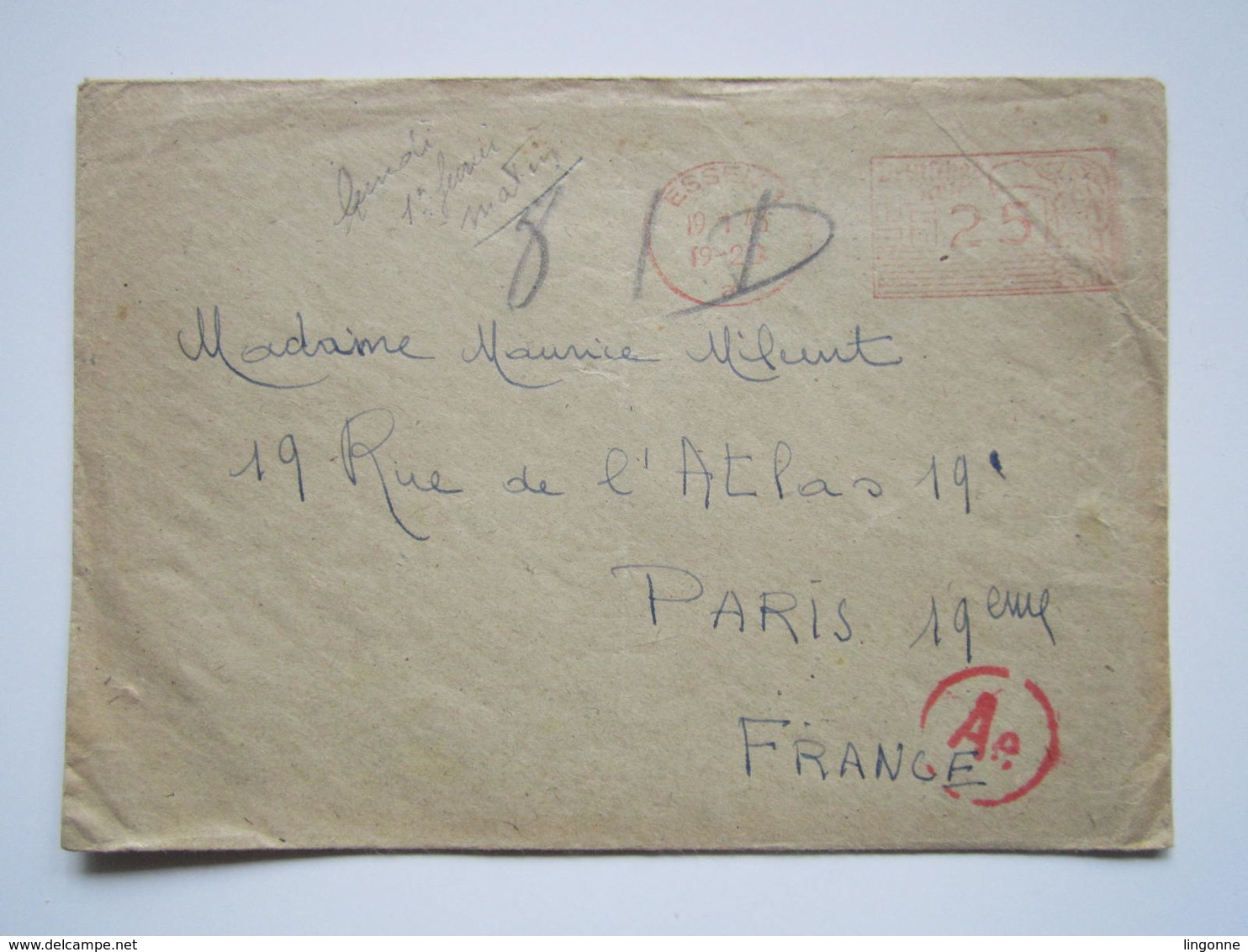 1943 ENVELOPPE MILCENT Cachet "Ae" DEUTFCHES REICH 25 Cachet KRUPPSCHES ARBEITERHEIN SEUMANNSTRABE POSTSTEMPEL ESSEN - Guerre De 1939-45