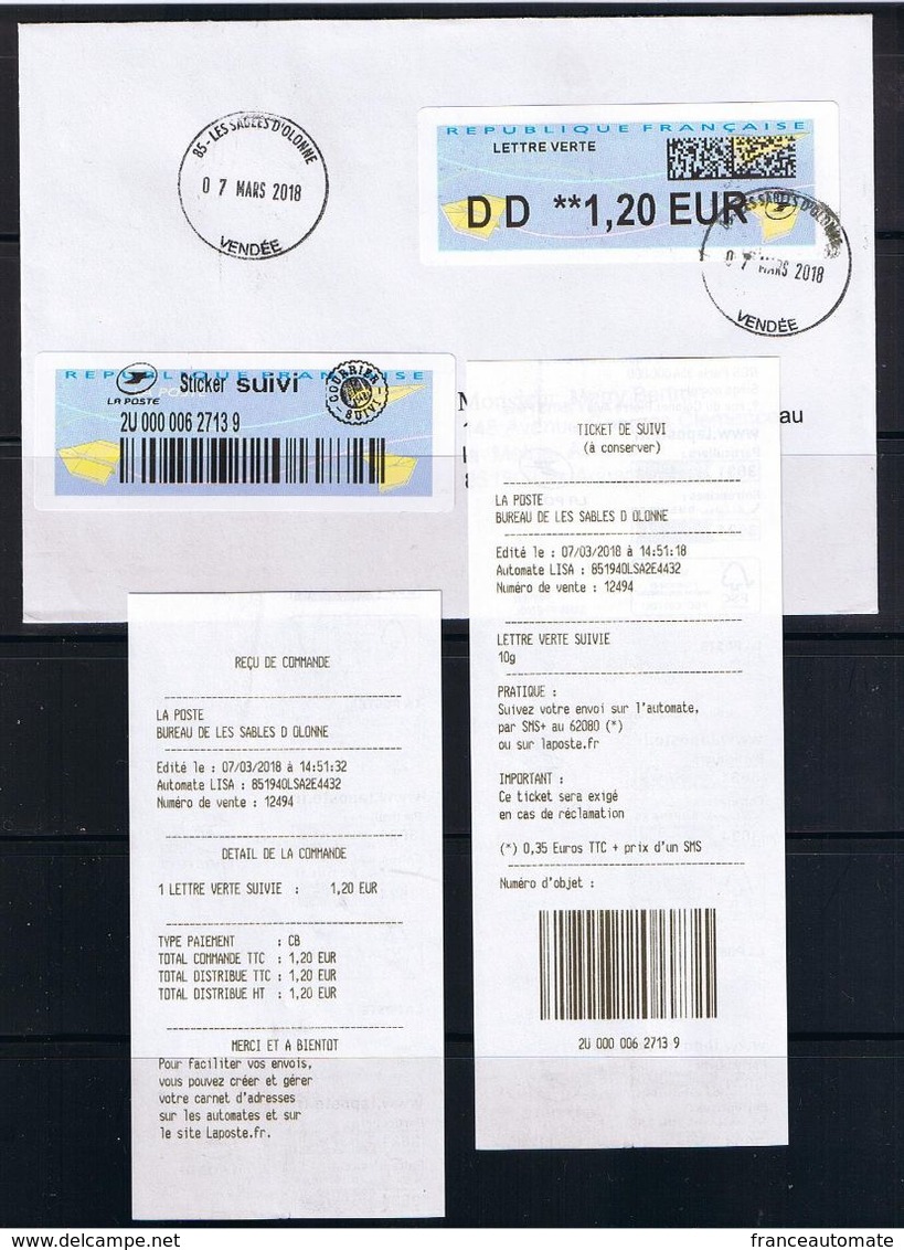 ATMs, LISA2, LETTRES SUIVIES DD 1.20€, Premier échelon, Avec Reçu Modifié, NOUVEAU STICKER Et La PREUVE DE DEPOT, - 2010-... Viñetas De Franqueo Illustradas