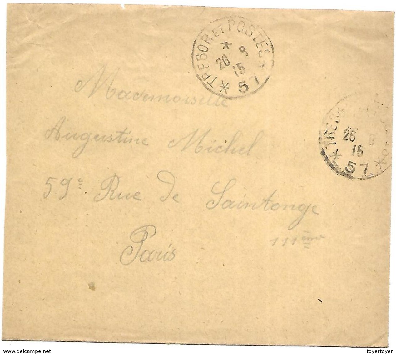 CM 70  Correspondance Militaire Du 26-09-15 Cachet Trésor Et Postes Simple Cercle N°(SP)57 58ème Division D'Infanterie - Guerre De 1914-18