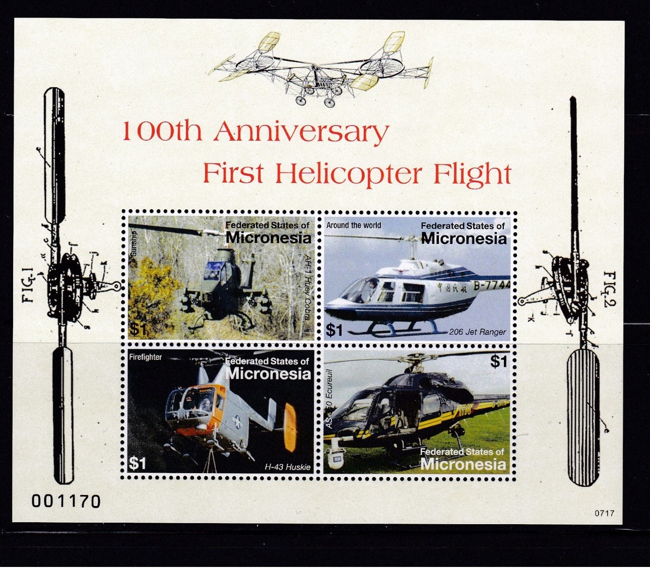 MICRONESIA  (Sc #761) MNH ( S/S Of 4) 100th Anniversary Of Helicopter Flight  (2007) - Mikronesien